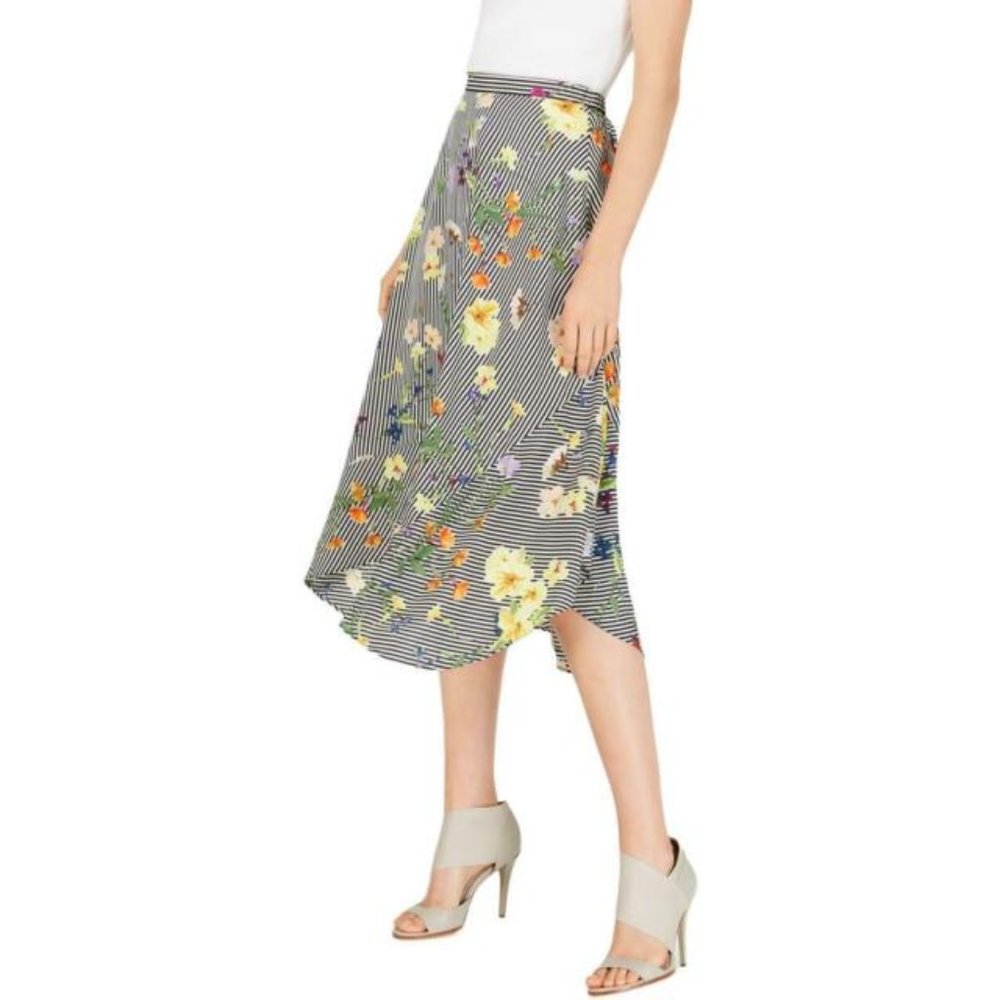 NWT Calvin Klein Women's Floral Striped Midi Skirt